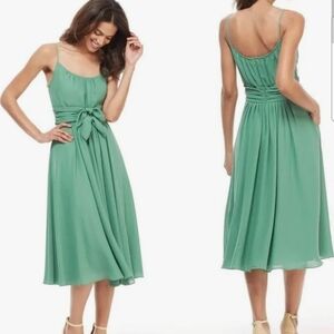 Gal Meets Glam 6 Elsie Double Front Tie Spagetti Strap Midi Fit & Flare Dress